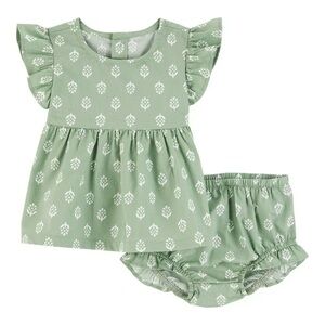 Carter's baby girl dress and diaper cover set in sage green & white pattern 24m